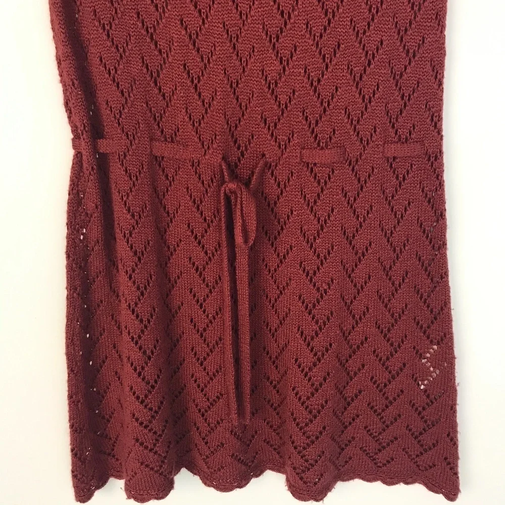 Gaminerie burgundy short sleeve crochet tunic sweater S-M